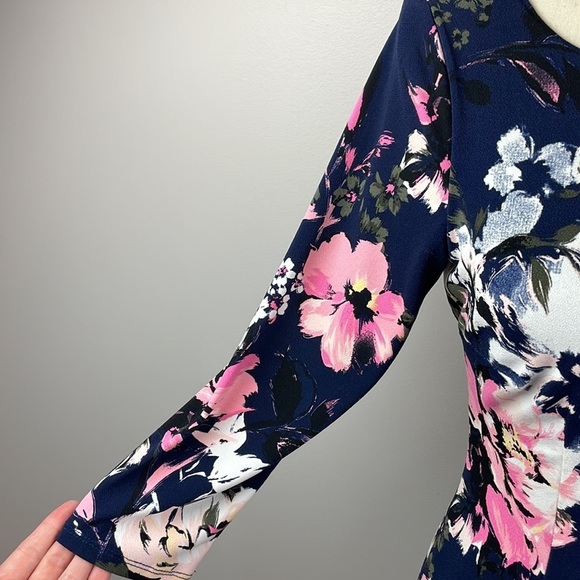 INC Knee Length Slip Dress SZ XS 3/4 Length Sleeves Floral Design Stretchy - Picture 5 of 13